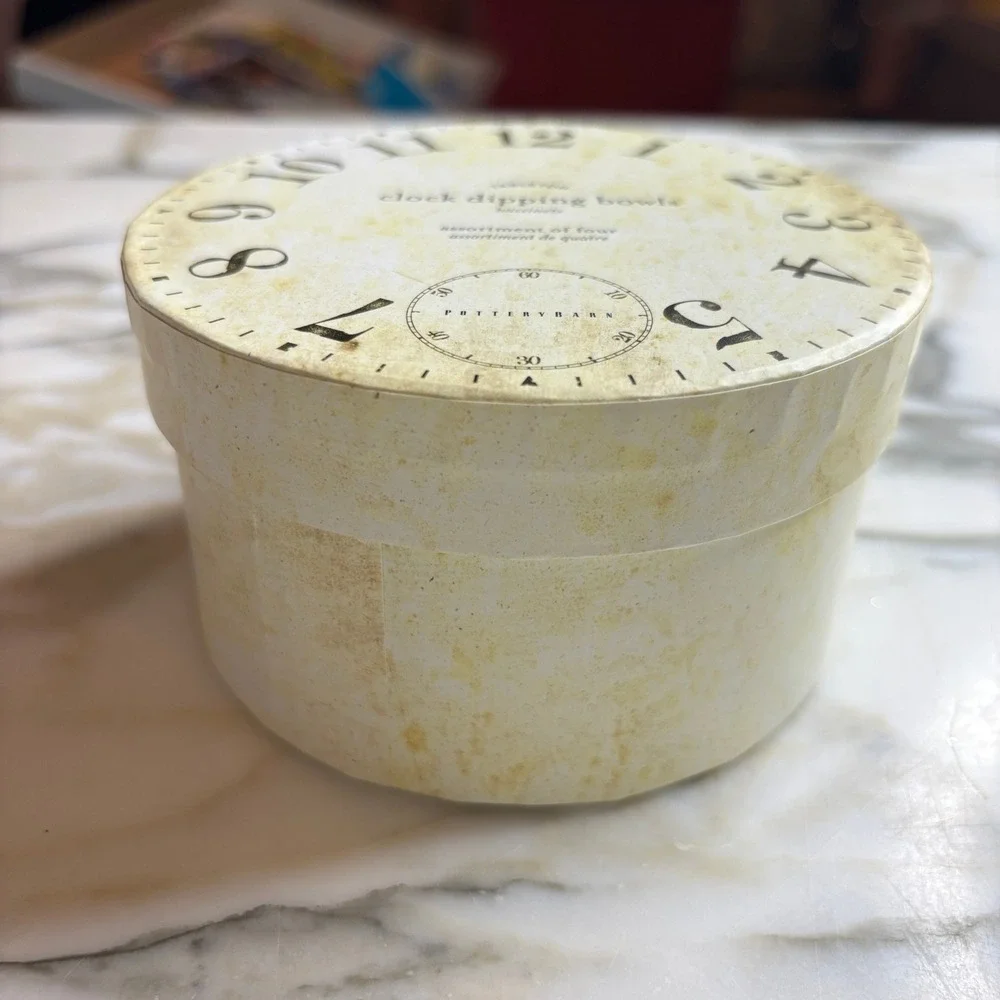 Pottery Barn Tabletop Vintage Style Clock Face Dipping Bowls Cream Black 4 Set